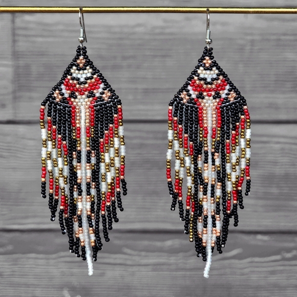 Boheme Jewelry - Handmade Anya Beaded Earrings Dangle Ethnic Bohemian Red Black Stainless Steel